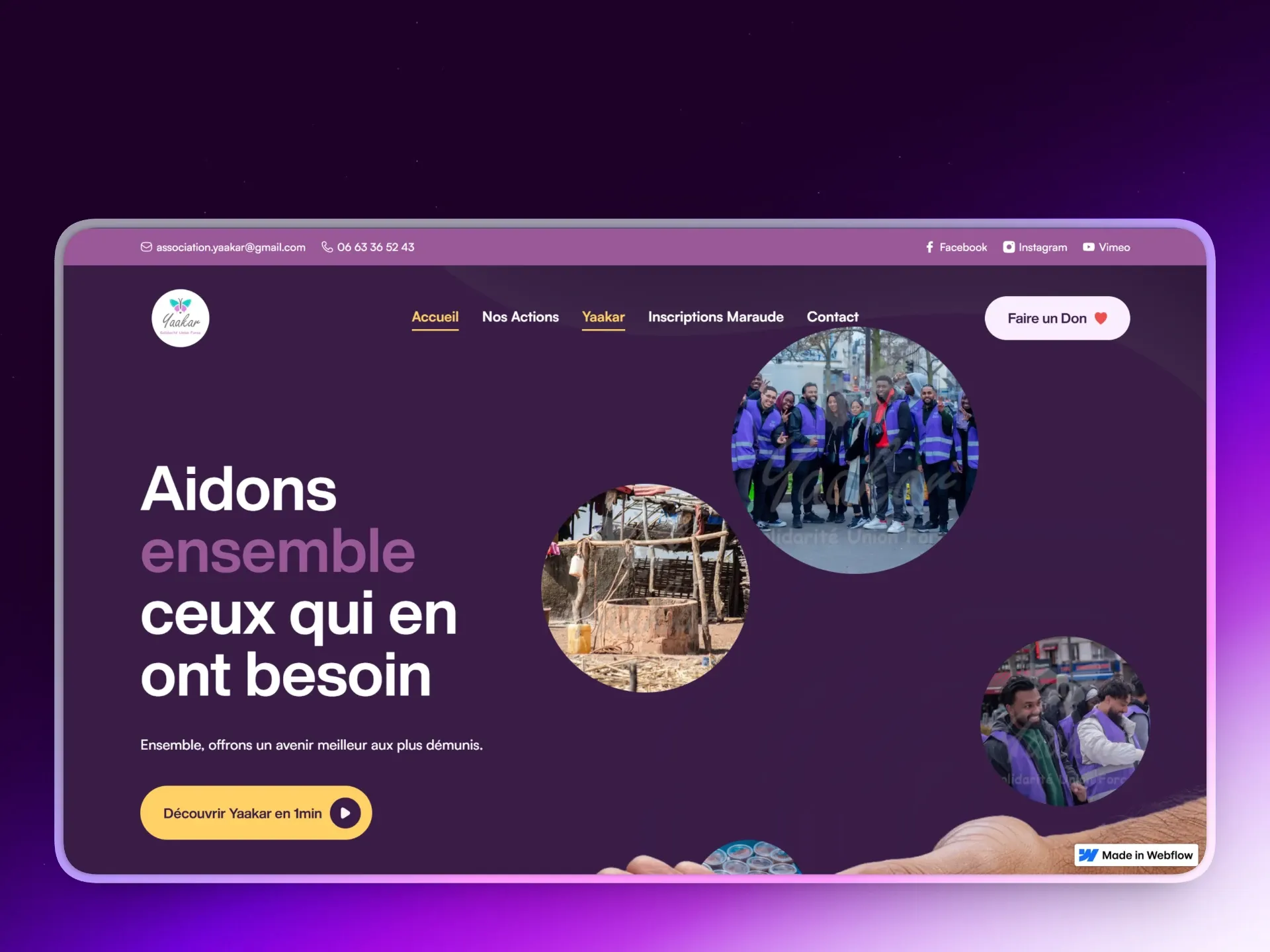 Site de l'association Yaakar créé par DevDream