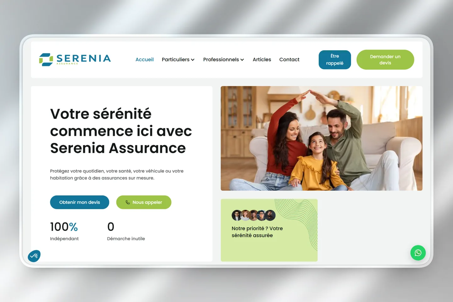 Site Serenia Assurance, cabinet d'assurances sur mesure, réalisé par DevDream