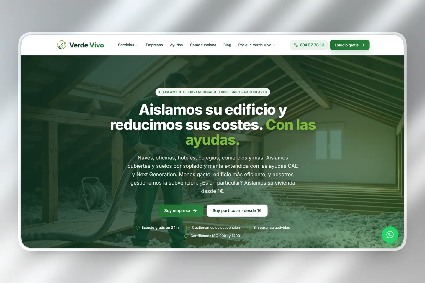 Site Verde Vivo, isolation thermique subventionnée en Espagne, réalisé par DevDream