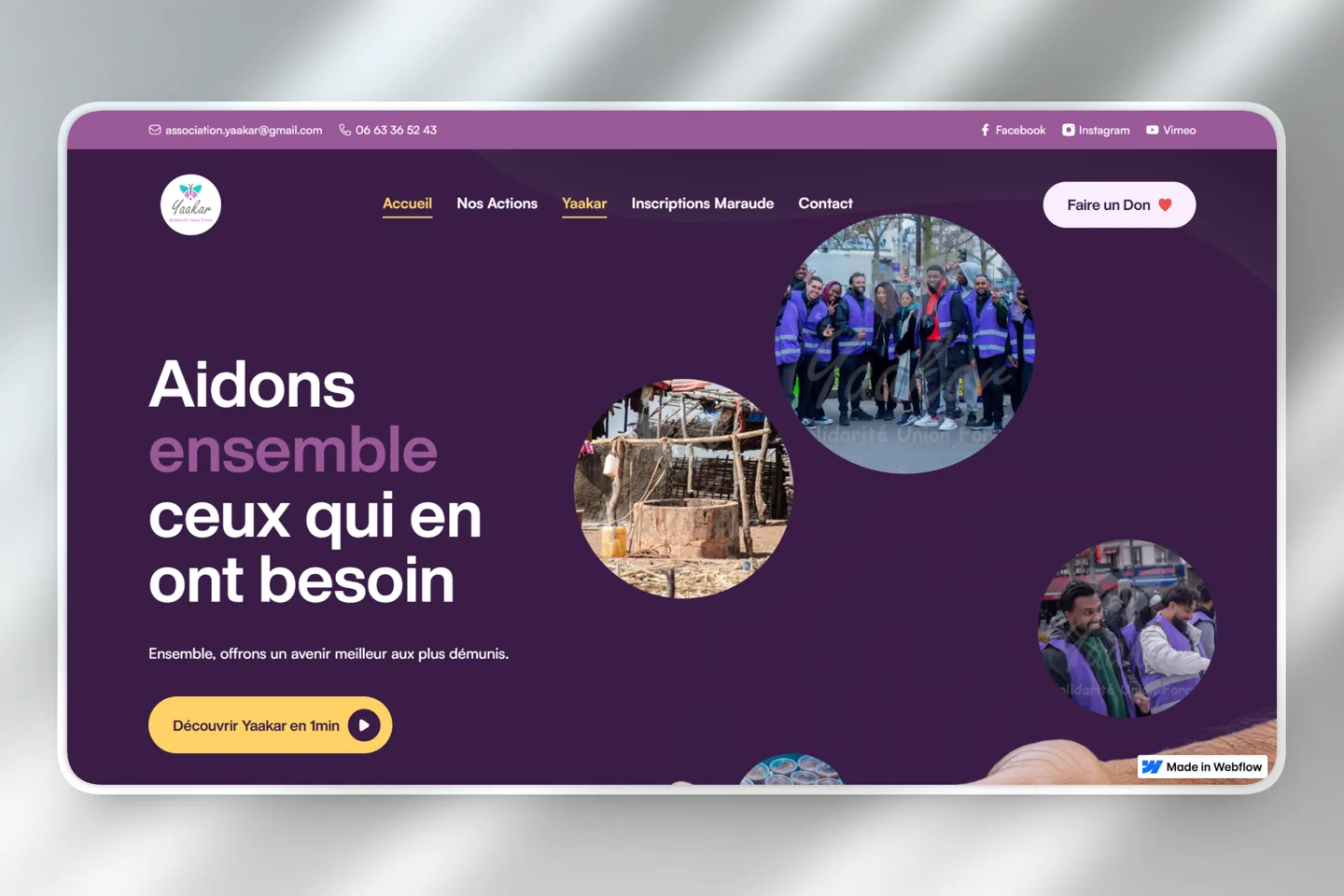 Site de l'association solidaire Yaakar, réalisé par DevDream